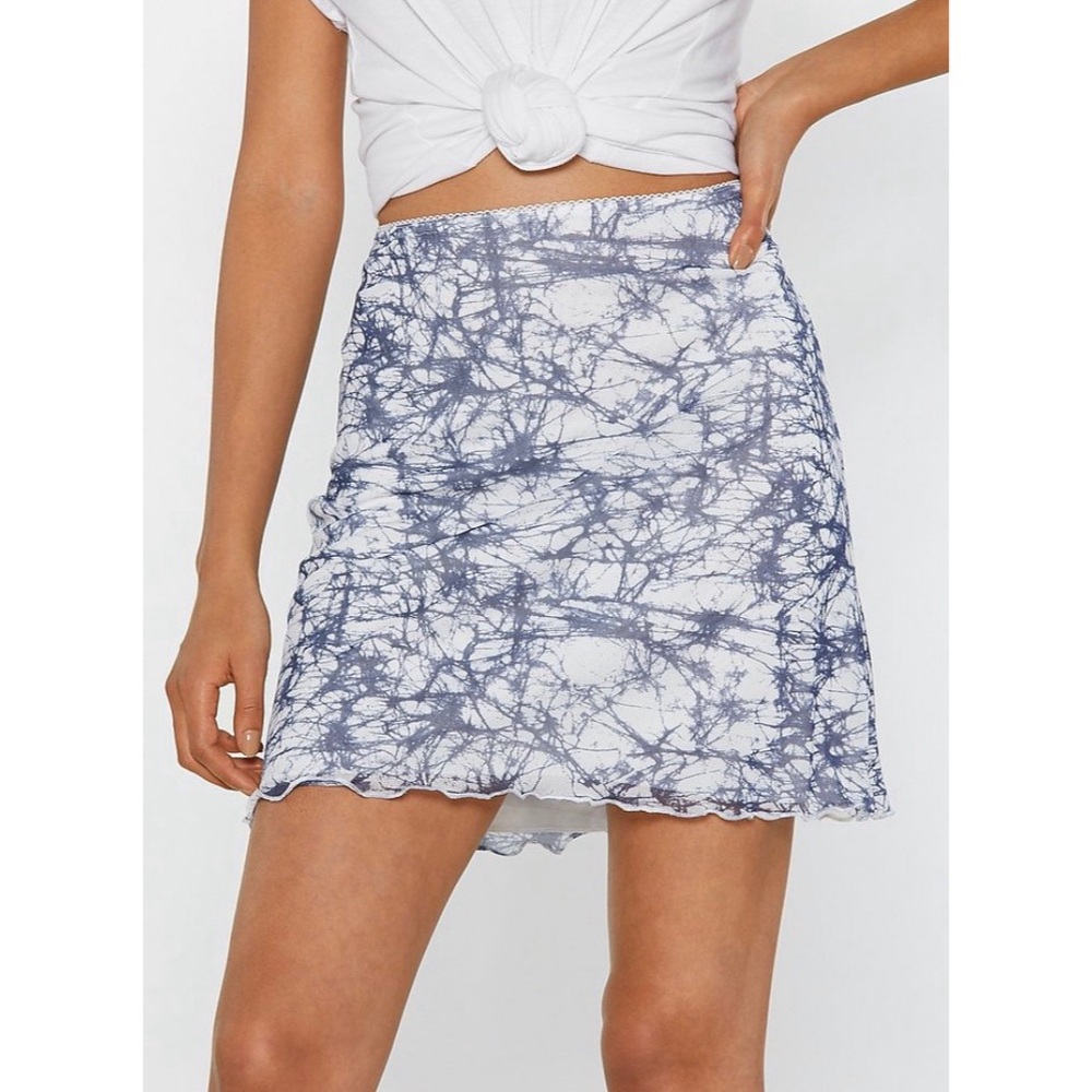 Nasty Gal NWT White Blue Tie Dye Mini Skirt